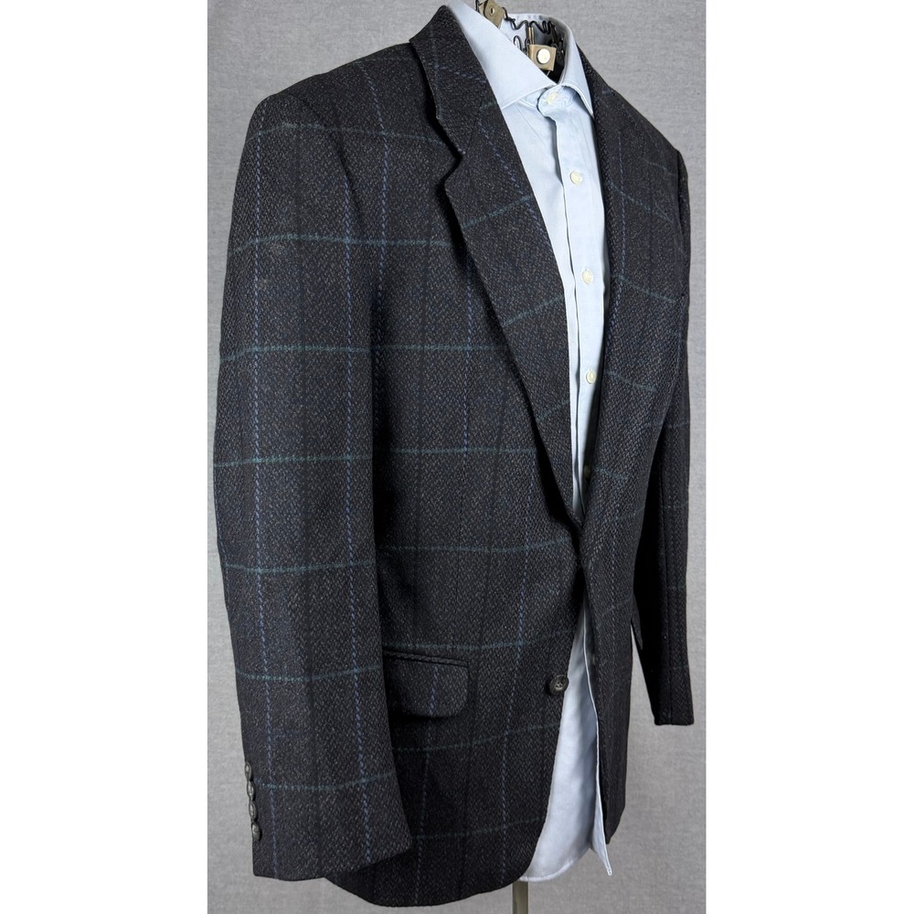 Vintage Bespoke Cashmere Wool Blazer 42R‎ Charcoal Windowpane Sport Coat